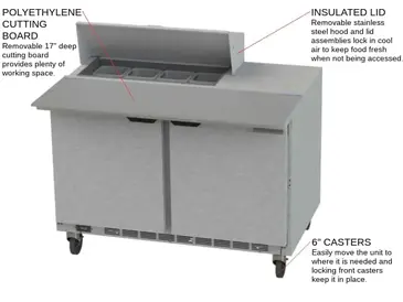 Beverage Air SPE48HC-08C 48'' 2 Door Counter Height Refrigerated Sandwich / Salad Prep Table with Cutting Top