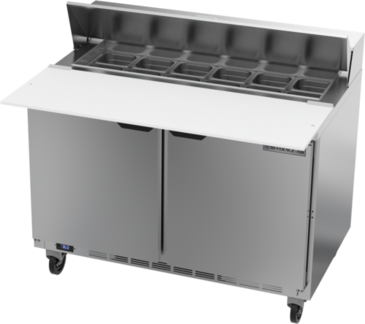 Beverage Air SPE48HC-12C 48'' 2 Door Counter Height Refrigerated Sandwich / Salad Prep Table with Cutting Top