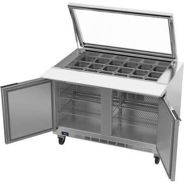 Beverage Air SPE48HC-18M-STL 48'' 2 Door Counter Height Mega Top Refrigerated Sandwich / Salad Prep Table