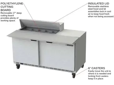 Beverage Air SPE60HC-10C 60'' 2 Door Counter Height Refrigerated Sandwich / Salad Prep Table with Cutting Top