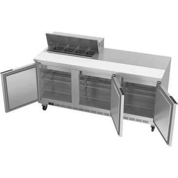 Beverage Air SPE72HC-08 72'' 3 Door Counter Height Refrigerated Sandwich / Salad Prep Table with Standard Top