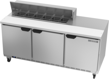 Beverage Air SPE72HC-12 72'' 3 Door Counter Height Refrigerated Sandwich / Salad Prep Table with Standard Top