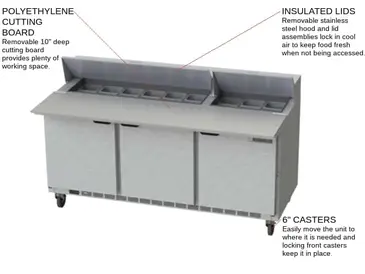 Beverage Air SPE72HC-18C 72'' 3 Door Counter Height Refrigerated Sandwich / Salad Prep Table with Cutting Top