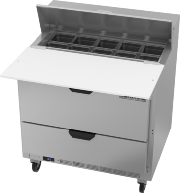 Beverage Air SPED36HC-10C-2 36'' 2 Drawer Counter Height Refrigerated Sandwich / Salad Prep Table with Cutting Top