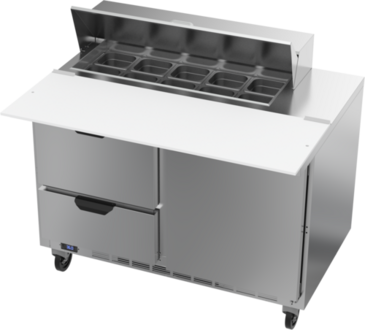 Beverage Air SPED48HC-10C-2 48'' 1 Door 2 Drawer Counter Height Refrigerated Sandwich / Salad Prep Table with Cutting Top