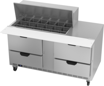 Beverage Air SPED60HC-18M-4 60'' 4 Drawer Counter Height Mega Top Refrigerated Sandwich / Salad Prep Table