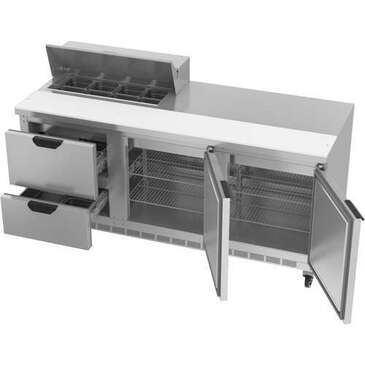 Beverage Air SPED72HC-08-2 72'' 2 Door 2 Drawer Counter Height Refrigerated Sandwich / Salad Prep Table with Standard Top