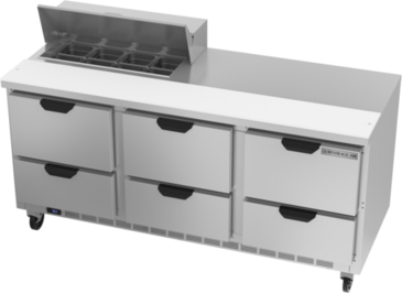 Beverage Air SPED72HC-08-6 72'' 6 Drawer Counter Height Refrigerated Sandwich / Salad Prep Table with Standard Top