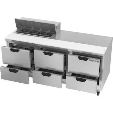 Beverage Air SPED72HC-08-6 72'' 6 Drawer Counter Height Refrigerated Sandwich / Salad Prep Table with Standard Top