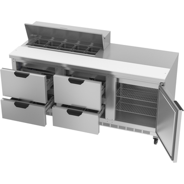 Beverage Air SPED72HC-10-4 72'' 1 Door 4 Drawer Counter Height Refrigerated Sandwich / Salad Prep Table with Standard Top