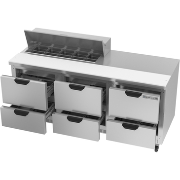 Beverage Air SPED72HC-10-6 72'' 6 Drawer Counter Height Refrigerated Sandwich / Salad Prep Table with Standard Top