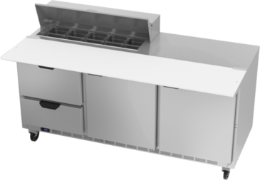 Beverage Air SPED72HC-10C-2 72'' 2 Door 2 Drawer Counter Height Refrigerated Sandwich / Salad Prep Table with Cutting Top