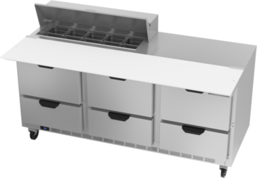 Beverage Air SPED72HC-10C-6 72'' 6 Drawer Counter Height Refrigerated Sandwich / Salad Prep Table with Cutting Top