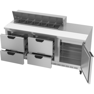 Beverage Air SPED72HC-12-4 72'' 1 Door 4 Drawer Counter Height Refrigerated Sandwich / Salad Prep Table with Standard Top