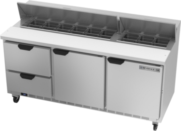 Beverage Air SPED72HC-18-2 72'' 2 Door 2 Drawer Counter Height Refrigerated Sandwich / Salad Prep Table with Standard Top