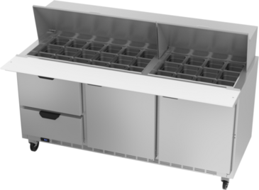 Beverage Air SPED72HC-30M-2 72'' 2 Door 2 Drawer Counter Height Mega Top Refrigerated Sandwich / Salad Prep Table