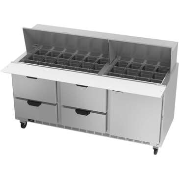 Beverage Air SPED72HC-30M-4 72'' 1 Door 4 Drawer Counter Height Mega Top Refrigerated Sandwich / Salad Prep Table