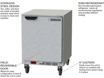 Beverage Air UCF24AHC 24'' 1 Section Undercounter Freezer with 1 Right Hinged Solid Door and Front Breathing Compressor