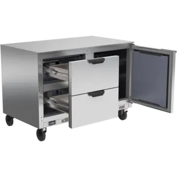 Beverage Air UCFD48AHC-2 48'' 2 Section Undercounter Freezer with 1 Right Hinged Solid Door 2 Drawers and Front Breathing Compressor