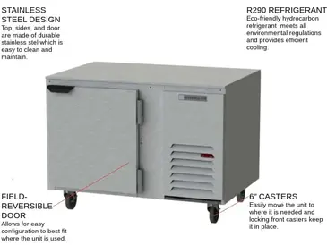 Beverage Air UCR46AHC 46'' 1 Section Undercounter Refrigerator with 1 Right Hinged Solid Door and Front Breathing Compressor