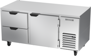 Beverage Air UCRD67AHC-2 67'' 2 Section Undercounter Refrigerator with 1 Right Hinged Solid Door 2 Drawers and Side / Rear Breathing Compressor