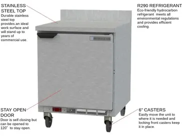 Beverage Air WTF27AHC-FIP 27'' 1 Door Counter Height Worktop Freezer with Side / Rear Breathing Compressor - 6.13 cu. ft.