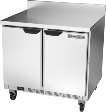 Beverage Air WTF36AHC-FIP 36'' 2 Door Counter Height Worktop Freezer with Side / Rear Breathing Compressor - 6.69 cu. ft.