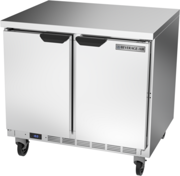 Beverage Air WTF36AHC-FLT 36'' 2 Door Counter Height Worktop Freezer with Side / Rear Breathing Compressor - 8.69 cu. ft.