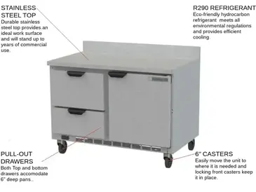 Beverage Air WTFD48AHC-2-FIP 48'' 1 Door 2 Drawer Counter Height Worktop Freezer with Side / Rear Breathing Compressor - 11.04 cu. ft.