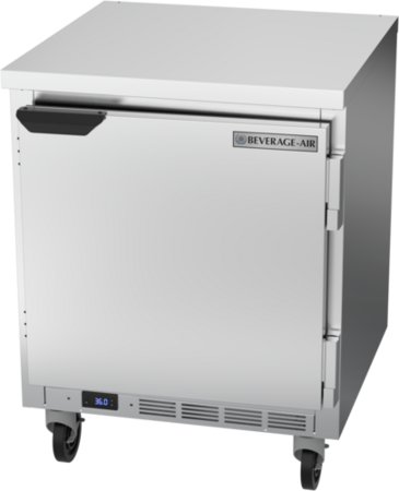 Beverage Air WTR27HC-FLT 27'' 1 Door Counter Height Worktop Refrigerator with Side / Rear Breathing Compressor - 5.25 cu. ft.