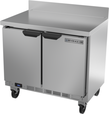 Beverage Air WTR34HC 34'' 2 Door Counter Height Worktop Refrigerator with Side / Rear Breathing Compressor - 5.5 cu. ft.