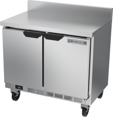 Beverage Air WTR34HC-FIP 34'' 2 Door Counter Height Worktop Refrigerator with Side / Rear Breathing Compressor - 5.5 cu. ft.