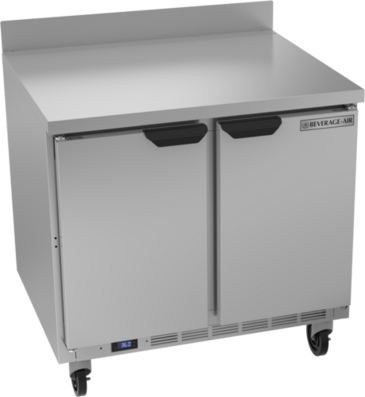 Beverage Air WTR36AHC 36'' 2 Door Counter Height Worktop Refrigerator with Side / Rear Breathing Compressor - 8.5 cu. ft.