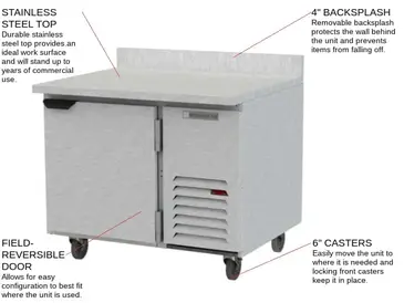 Beverage Air WTR41AHC 41'' 1 Door Counter Height Worktop Refrigerator with Side / Rear Breathing Compressor - 8.3 cu. ft.