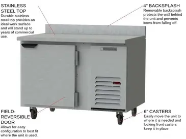 Beverage Air WTR46AHC 46'' 1 Door Counter Height Worktop Refrigerator with Side / Rear Breathing Compressor - 16.7 cu. ft.