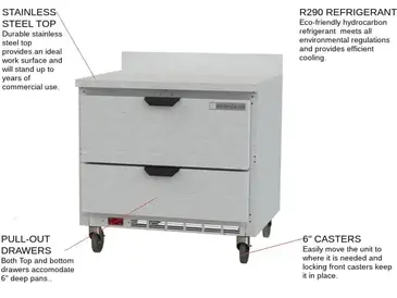 Beverage Air WTRD36AHC-2 36'' 2 Drawer Counter Height Worktop Refrigerator with Side / Rear Breathing Compressor - 8.5 cu. ft.