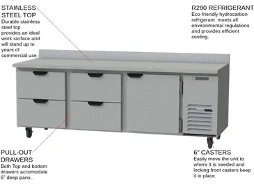 Beverage Air WTRD93AHC-4 93'' 1 Door 4 Drawer Counter Height Worktop Refrigerator with Side / Rear Breathing Compressor - 29.7 cu. ft.