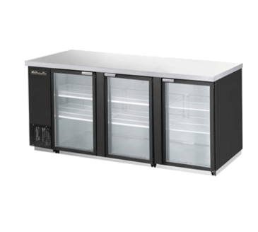 Blue Air BBB90-4SG-HC Black 3 Glass Door Refrigerated Back Bar Storage Cabinet, 115 Volts