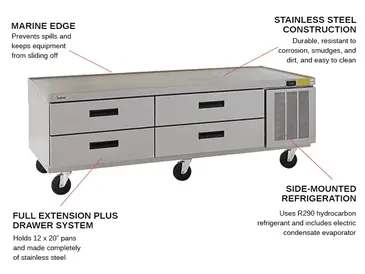 Delfield F2973CP 73.25" 4 Drawer Refrigerated Chef Base with Marine Edge Top - 115 Volts