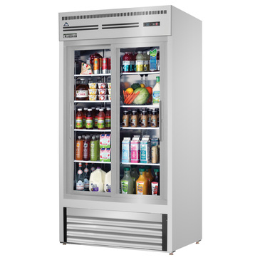 Everest Refrigeration EMGR33-SS 39.38'' White 2 Section Sliding Refrigerated Glass Door Merchandiser