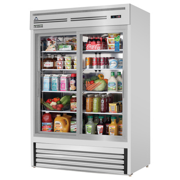 Everest Refrigeration EMGR48-SS 53.13'' Silver 2 Section Sliding Refrigerated Glass Door Merchandiser