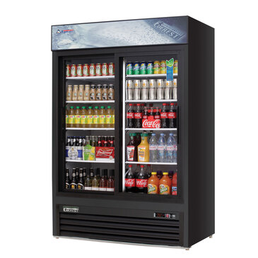 Everest Refrigeration EMGR48B 53.13'' Black 2 Section Sliding Refrigerated Glass Door Merchandiser