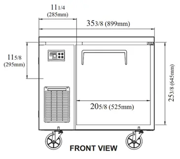 Turbo Air JUF-36S-N 35.38'' 1 Section Undercounter Freezer with 1 Right Hinged Solid Door and Front Breathing Compressor