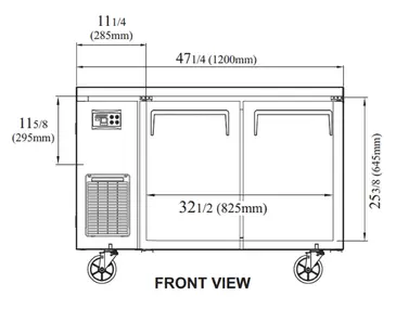 Turbo Air JUF-48S-N 47.25'' 2 Section Undercounter Freezer with 2 Left/Right Hinged Solid Doors and Front Breathing Compressor