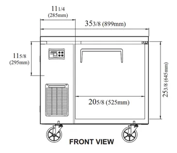 Turbo Air JUR-36-N6 35.38'' 1 Section Undercounter Refrigerator with 1 Right Hinged Solid Door and Front Breathing Compressor