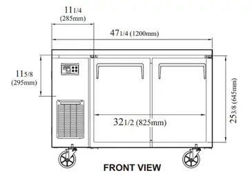 Turbo Air JUR-48S-N6 47.25'' 2 Section Undercounter Refrigerator with 2 Left/Right Hinged Solid Doors and Front Breathing Compressor