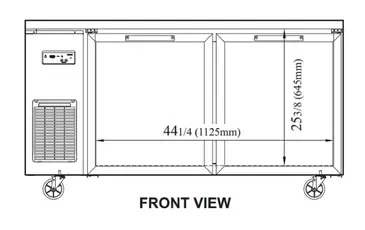 Turbo Air JUR-60-G-N 59'' 2 Section Undercounter Refrigerator with 2 Left/Right Hinged Glass Doors and Side / Rear Breathing Compressor