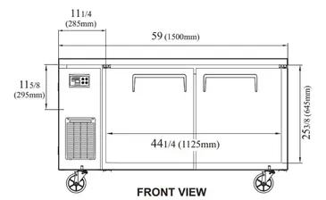 Turbo Air JUR-60S-N6 59'' 2 Section Undercounter Refrigerator with 2 Left/Right Hinged Solid Doors and Front Breathing Compressor