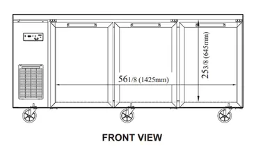 Turbo Air JUR-72-G-N 70.88'' 3 Section Undercounter Refrigerator with 3 Left/Right Hinged Glass Doors and Side / Rear Breathing Compressor