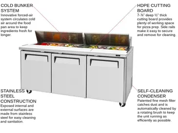 Turbo Air MST-72-N 72.62'' 2 Door Counter Height Refrigerated Sandwich / Salad Prep Table with Standard Top